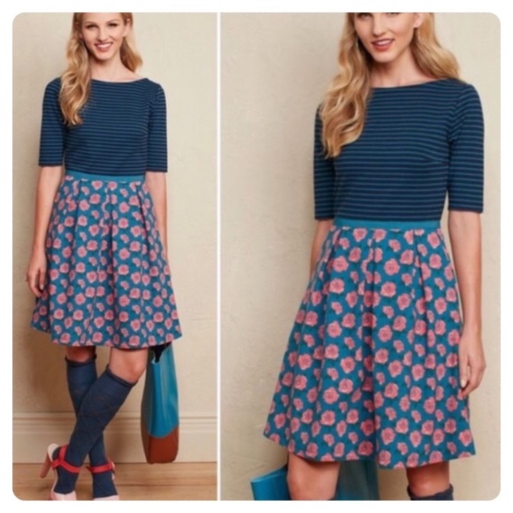 New! MATILDA JANE M Petyton Ponte Stripe Floral Tea Dress Knit